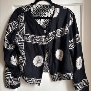Black & ivory batik  reversible crop kimono